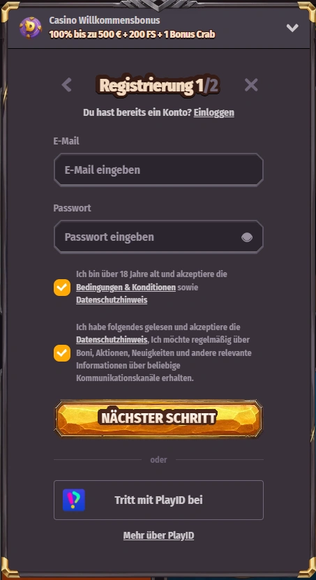 dragonia signup page